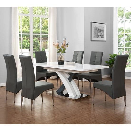 Axton Large Extending Grey Dining Table 6 Versilia Grey Chairs