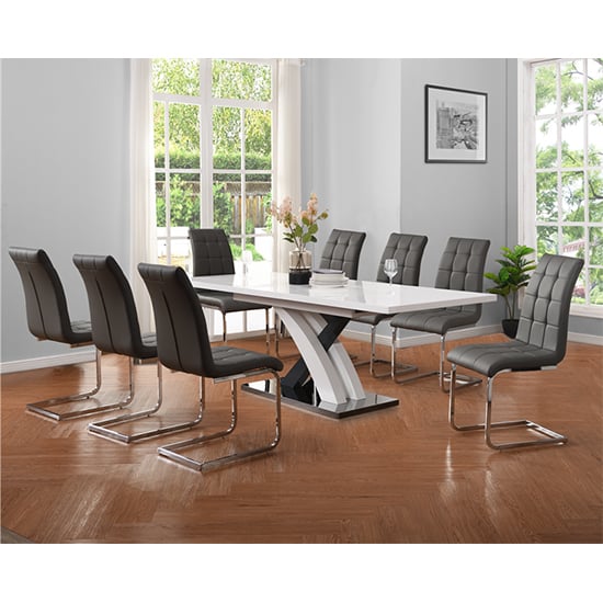 Axton Large Extending Grey Dining Table 8 Paradise Grey Chairs