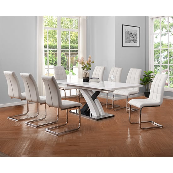 Axton Large Extending Grey Dining Table 8 Paradise White Chairs