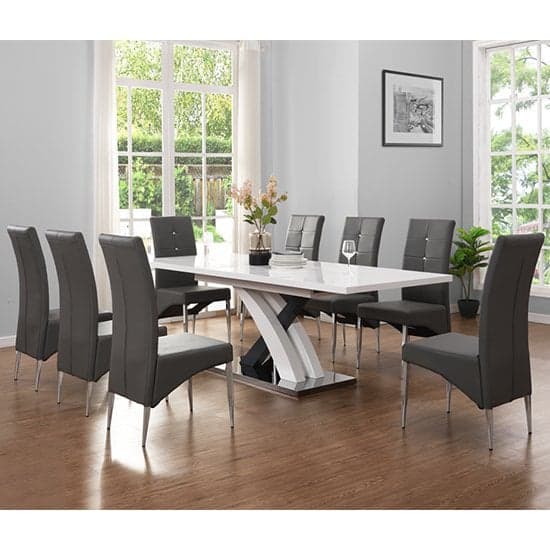 Axton Large Extending Grey Dining Table 8 Versilia Grey Chairs