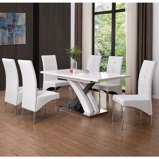 Axton Large Extending Grey Dining Table 8 Versilia White Chairs