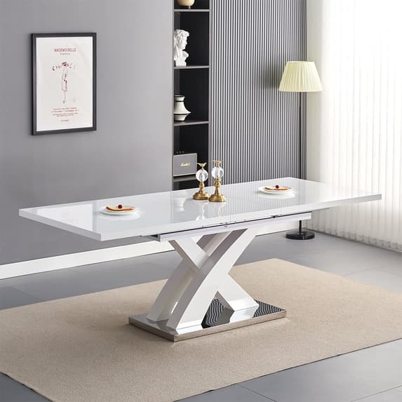 Axton Large Extending White Dining Table 6 Girona Black White Chairs