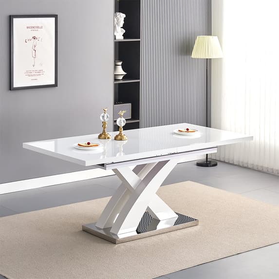 Axton Large Extending White Dining Table 6 Girona Black White Chairs