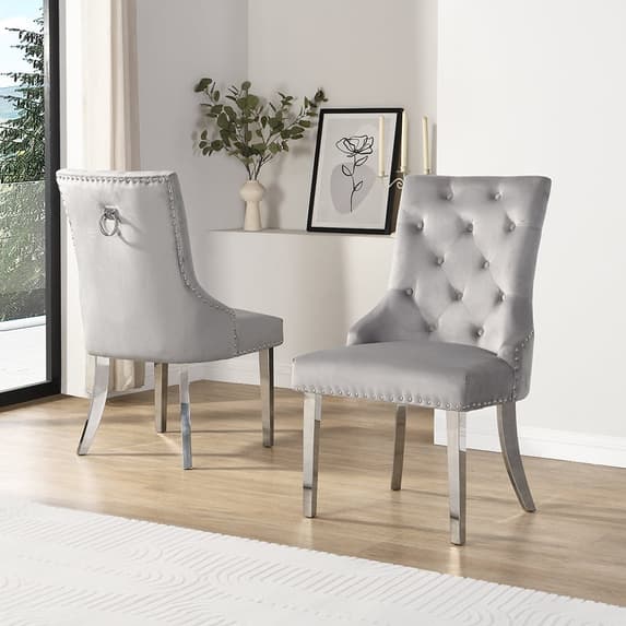 Axton Large Extending White Dining Table 6 Irvine Grey Chairs