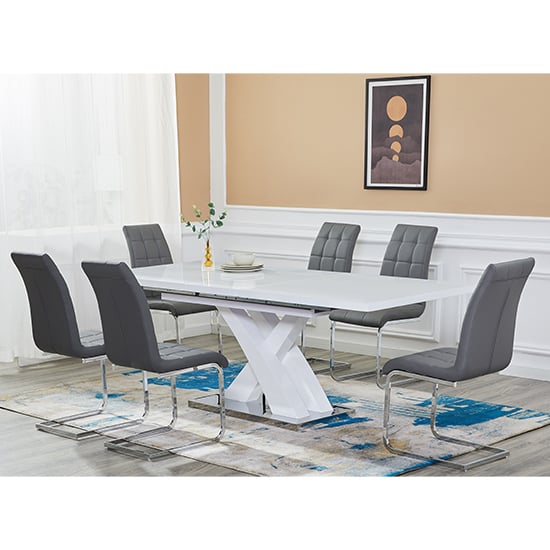 Axton Large Extending White Dining Table 6 Paradise Grey Chairs