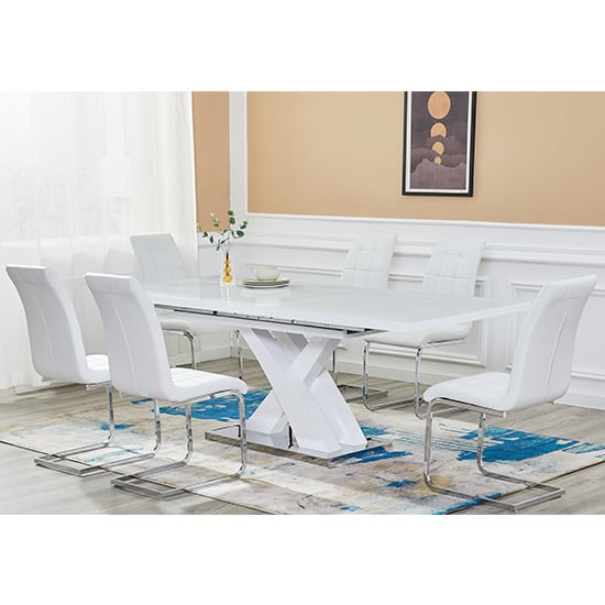 Axton Large Extending White Dining Table 6 Paradise White Chairs