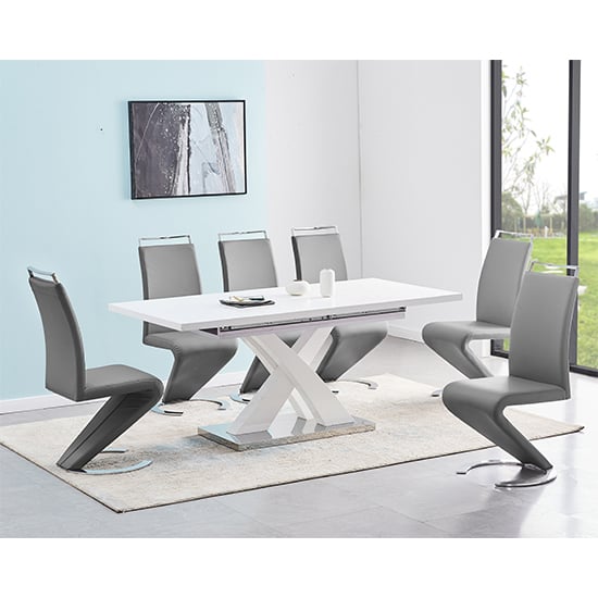 Axton Large Extending White Dining Table 6 Sumter Grey Chairs