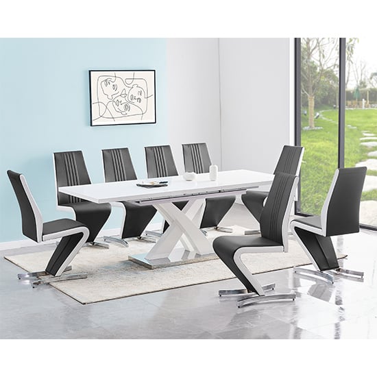 Axton Large Extending White Dining Table 8 Girona Black Chairs