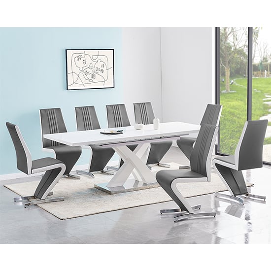 Axton Large Extending White Dining Table 8 Girona Grey Chairs