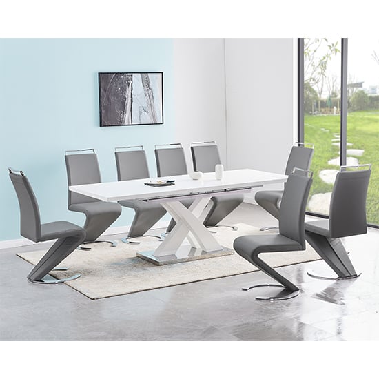 Axton Large Extending White Dining Table 8 Sumter Grey Chairs