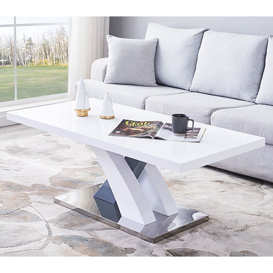 Axton Rectangular High Gloss Coffee Table In White And Grey