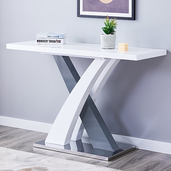 Axton Rectangular High Gloss Console Table In White And Grey