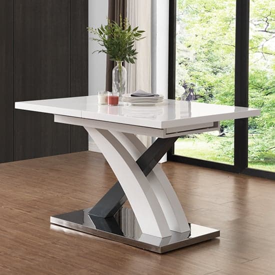 Axton Small Extending Gloss Dining Table In White And Grey