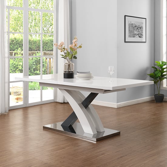 Axton Small Extending Gloss Dining Table In White And Grey