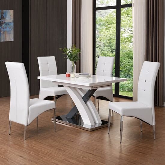 Axton Small Extending Grey Dining Table 4 Versilia White Chairs