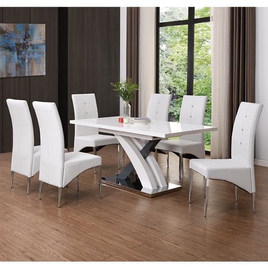 Axton Small Extending Grey Dining Table 6 Versilia White Chairs