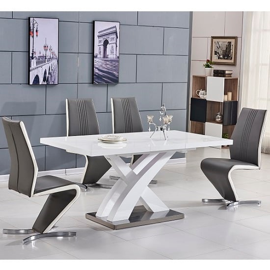 Axton Small Extending White Dining Table 4 Girona Grey Chairs