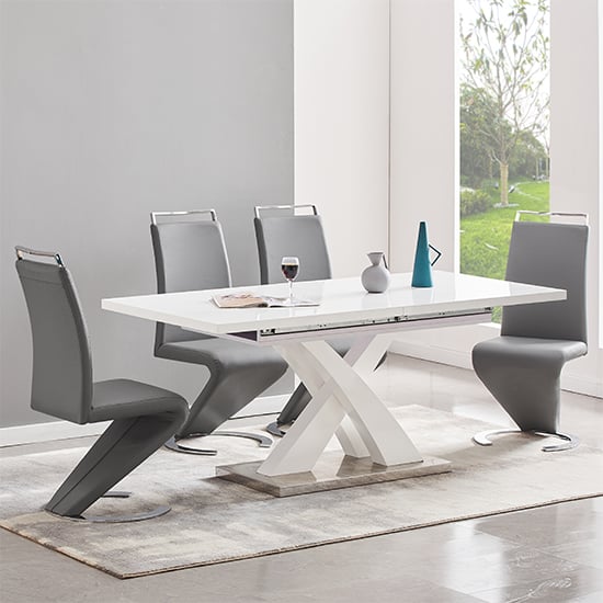 Axton Small Extending White Dining Table 4 Sumter Grey Chairs