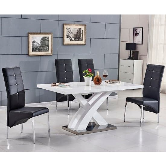 Axton Small Extending White Dining Table 4 Versilia Black Chairs