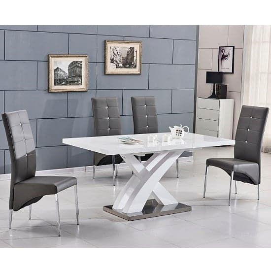 Axton Small Extending White Dining Table 4 Versilia Grey Chairs