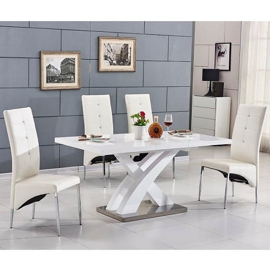 Axton Small Extending White Dining Table 4 Versilia White Chairs