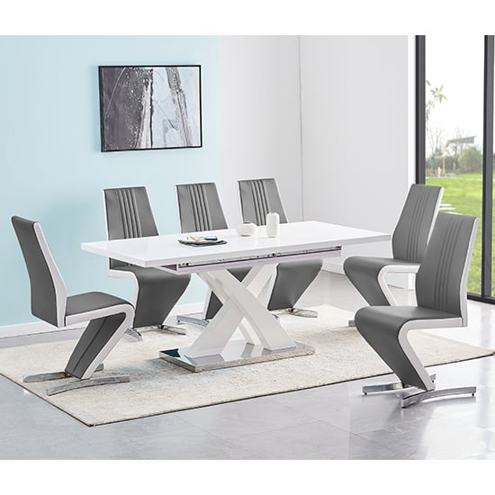 Axton Small Extending White Dining Table 6 Girona Grey Chairs