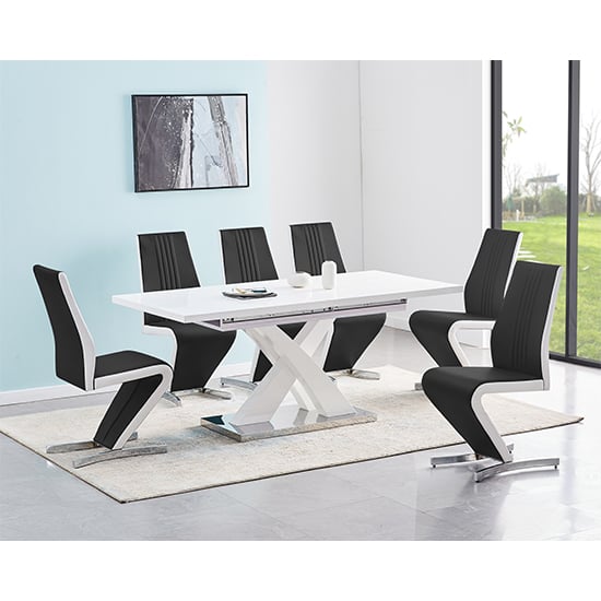 Axton Small Extending White Dining Table 6 Girona Black Chairs