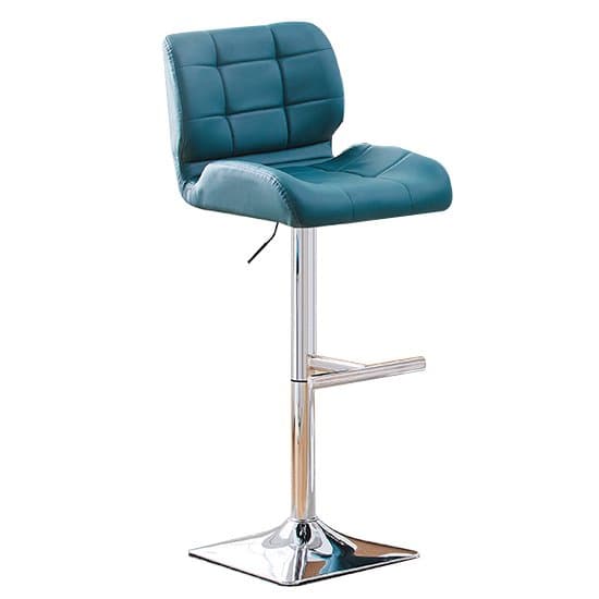 Axton White High Gloss Bar Table With 4 Canyon Teal Stools