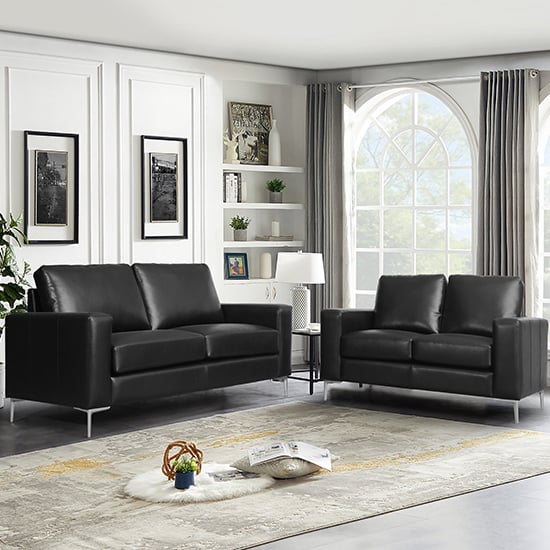 Baltimore 3+2 Faux Leather Sofa Set In Black