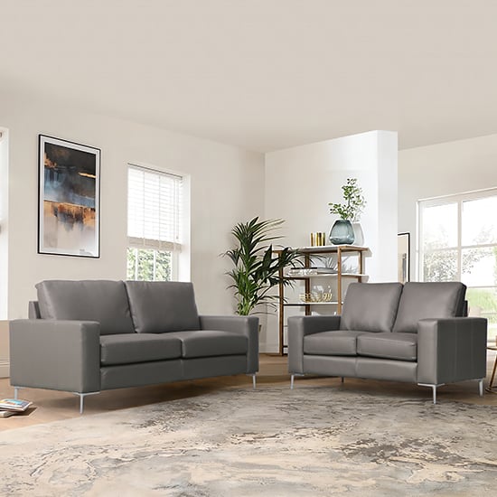 Baltimore 3+2 Faux Leather Sofa Set In Dark Grey