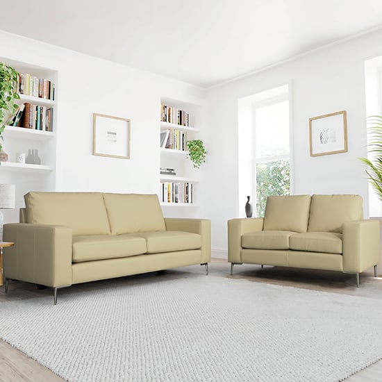 Baltimore 3+2 Faux Leather Sofa Set In Ivory