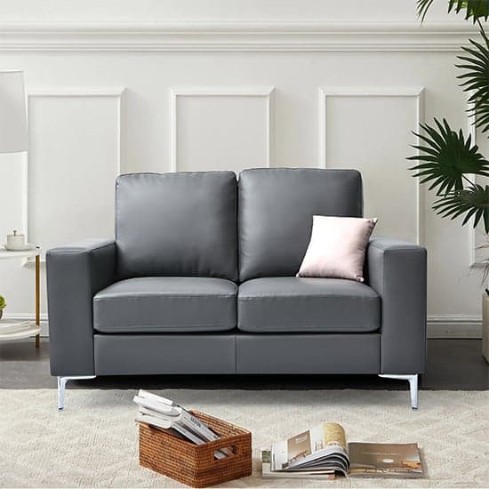 Baltimore Faux Leather 2 Seater Sofa In Dark Grey