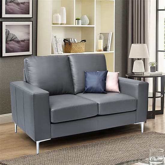 Baltimore Faux Leather 2 Seater Sofa In Dark Grey