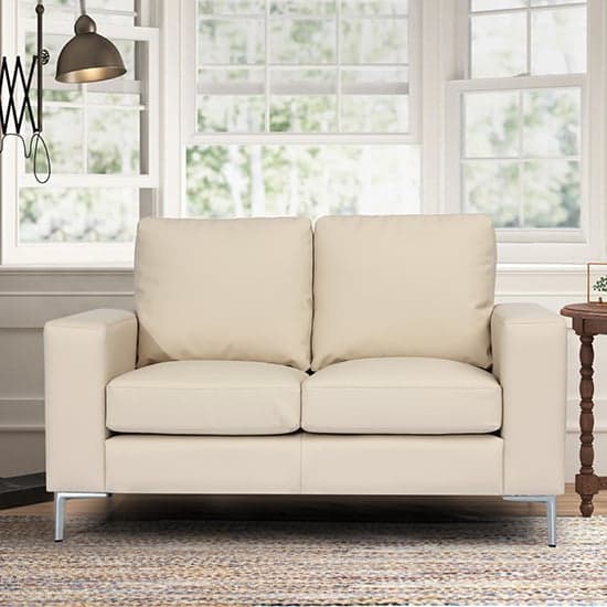 Baltimore Faux Leather 2 Seater Sofa In Ivory