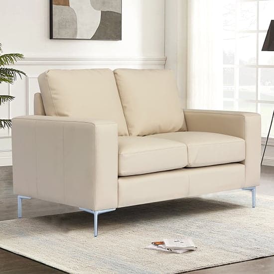 Baltimore Faux Leather 2 Seater Sofa In Ivory