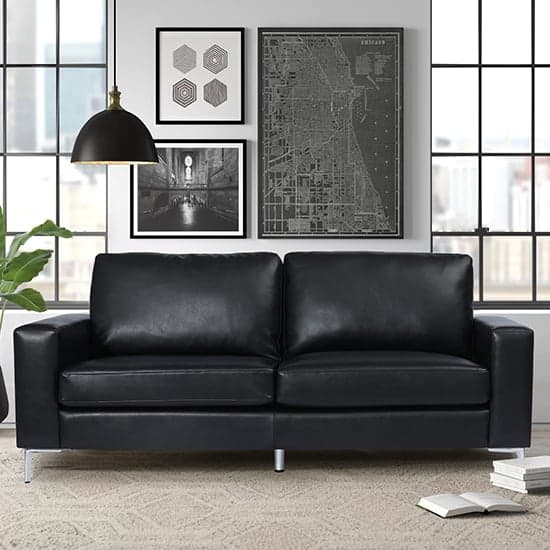 Baltimore Faux Leather 3 Seater Sofa In Black