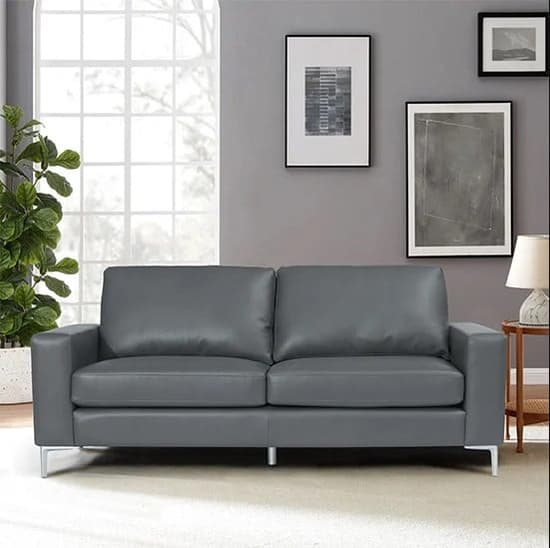 Baltimore Faux Leather 3 Seater Sofa In Dark Grey