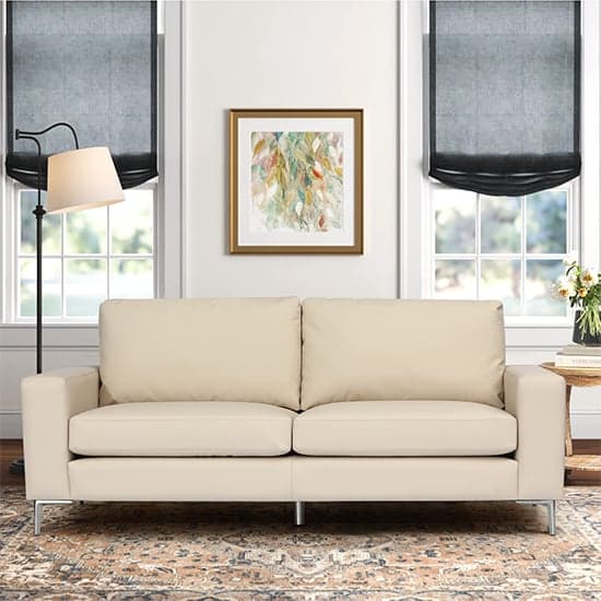 Baltimore Faux Leather 3 Seater Sofa In Ivory