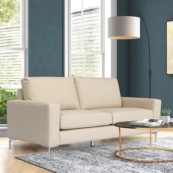 Baltimore Faux Leather 3 Seater Sofa In Ivory