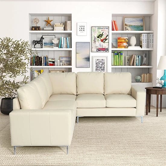 Baltimore Faux Leather Corner Sofa In Ivory