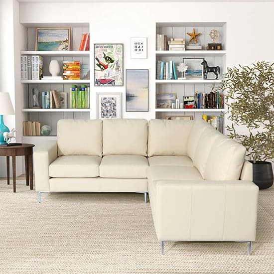 Baltimore Faux Leather Corner Sofa In Ivory