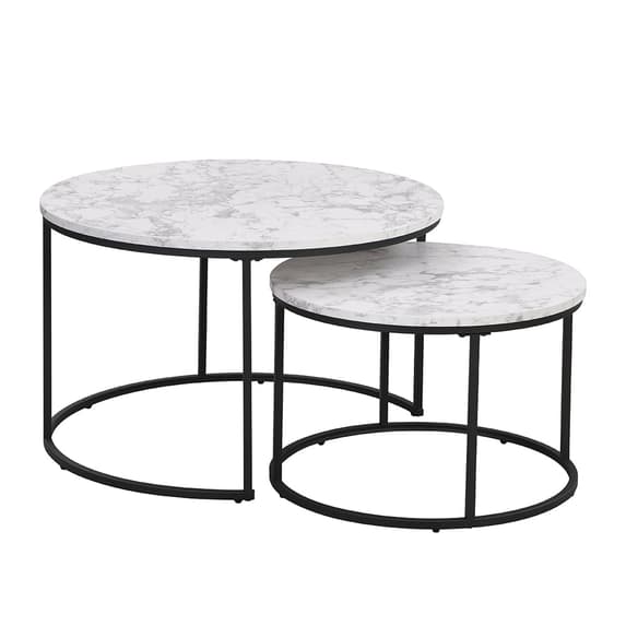 Bellport Wooden Nesting Coffee Tables In White Marble Effect