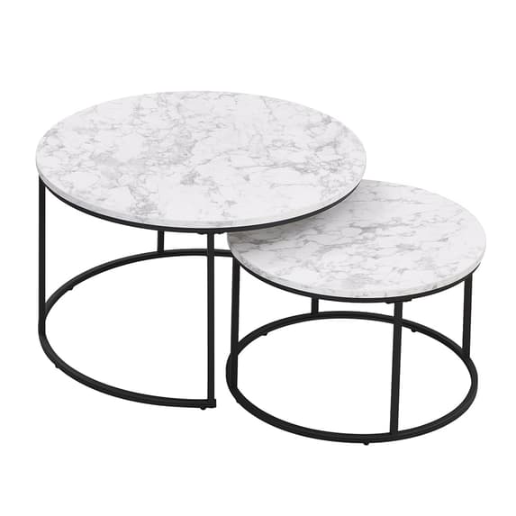 Bellport Wooden Nesting Coffee Tables In White Marble Effect