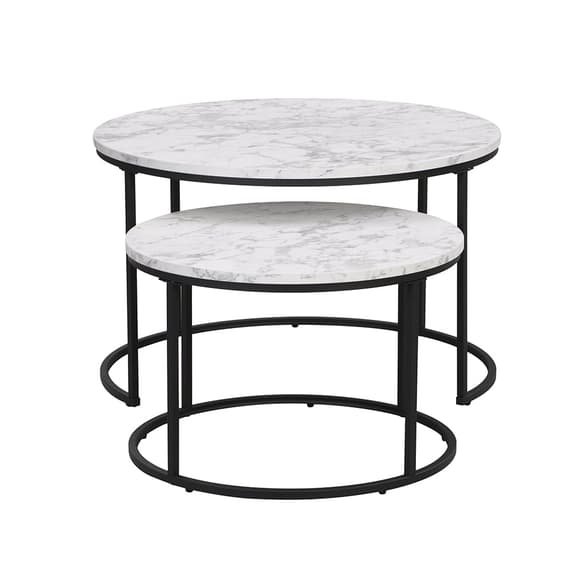 Bellport Wooden Nesting Coffee Tables In White Marble Effect