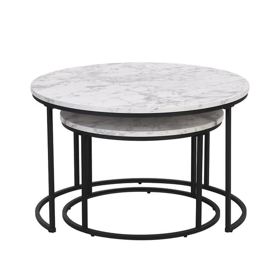 Bellport Wooden Nesting Coffee Tables In White Marble Effect