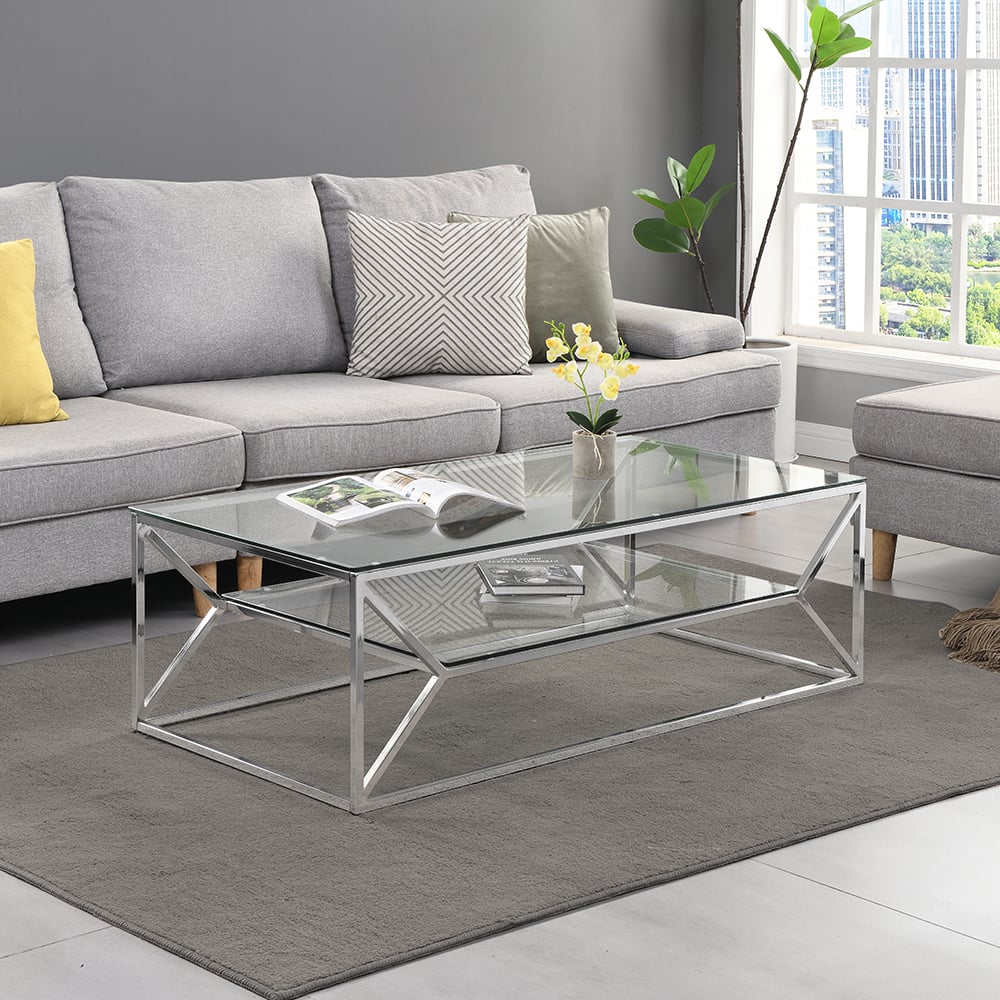 Belmar Clear Glass Coffee Table With Chrome Frame