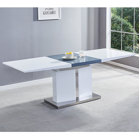 Belmont Large High Gloss Extending Dining Table In White Grey