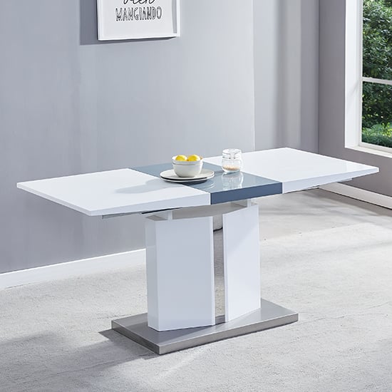 Belmont Small High Gloss Extending Dining Table In White Grey