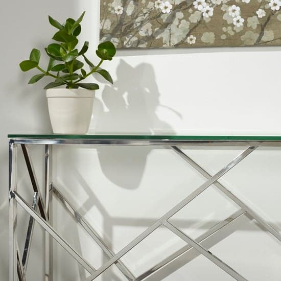 Belton Glass Console Table With Polished Stainless Steel Base