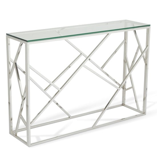 Belton Glass Console Table With Polished Stainless Steel Base